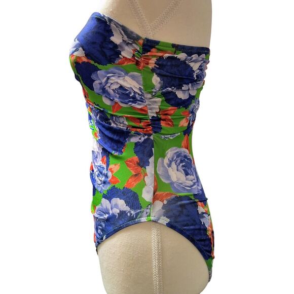 ZARA Bodysuit NWT Small Blue Green Red Floral Asymmetrical Bloggers Fav Summer - Picture 7 of 9